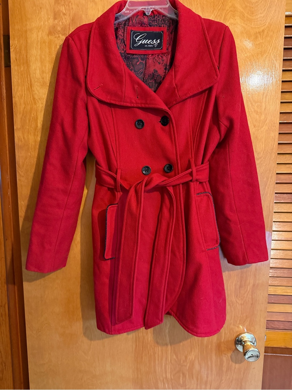 Red Guess Pea Coat Size Medium